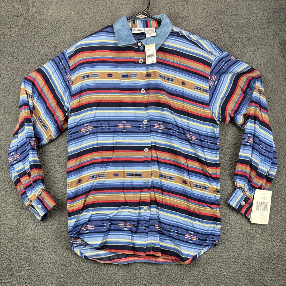 Capacity Men's Small Multi Striped Denim Collar‎ Button Down Long Sleeve Shirt